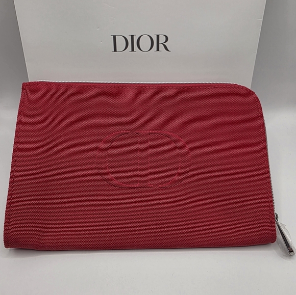 Dior Red Canvas Beauty Pouch Embossed CD Logo BNIB - Picture 1 of 4